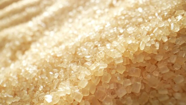 Macro video captures the mesmerizing details of brown sugar crystals with a probe lens. Watch as the granules glisten and reveal intricate textures in this tantalizing close-up exploration. 
