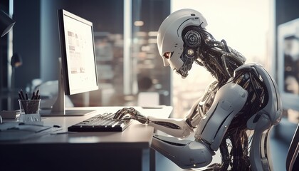 robot working on a computer