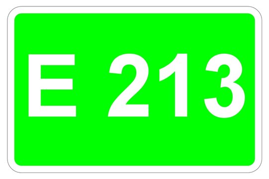 Illustration eines Europastraßenschildes der E 213 in Europa	