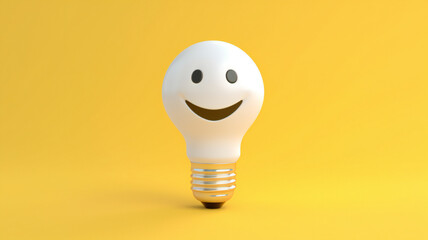 Bright Light Bulb with Smiley Inspiring Positivity and Creative Ideas, Colorful 3D Image of Smiley Face Sparking Creativity and Happiness, Brainstorming Vibrant Colors and Positive Energy Creative.