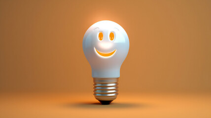 Bright Light Bulb with Smiley Inspiring Positivity and Creative Ideas, Colorful 3D Image of Smiley Face Sparking Creativity and Happiness, Brainstorming Vibrant Colors and Positive Energy Creative.