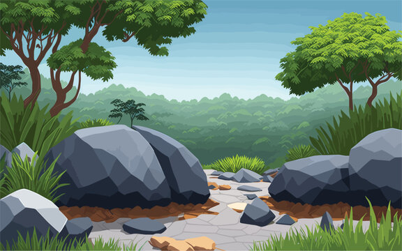 vector background image that captures the essence of a serene zen garden, with meticulously raked gravel, carefully placed rocks, and lush greenery, creating a harmonious and tranquil atmosphere