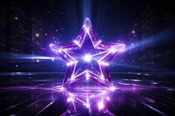 lila violet Stern mit Lichteffekten auf dunklem Hintergrund. Querformat. Generative Ai.