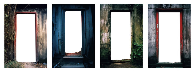 set of door frames. transparent PNG. Grunge. old and warn out. Retro.