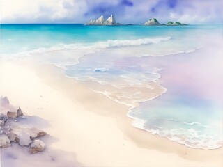 illustration,beach,fantastic,shining,rainbow,watercolor,pale