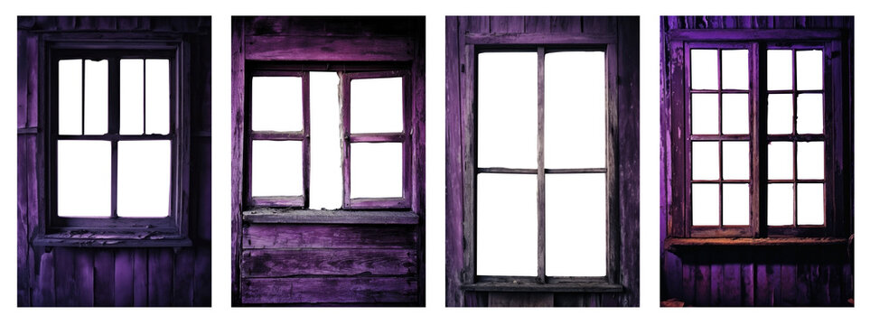 set of purple window frames. transparent PNG file. Post apocalypse abandoned. 