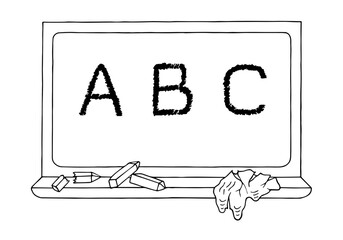 ABC chalk writing on a school blackboard. Back to school. Hand Drawn. Freehand drawing. Doodle. Sketch. Outline. Coloring book.