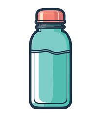 Transparent glass bottle with blue liquid