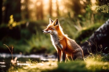 Fototapeta premium Fox in the Wild Life - Generative AI