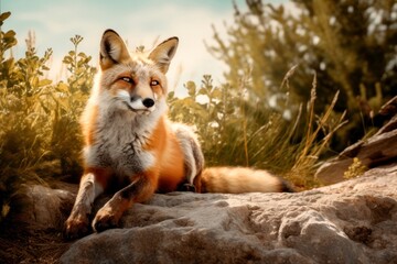 Naklejka na ściany i meble Fox in the Wild Life - Generative AI