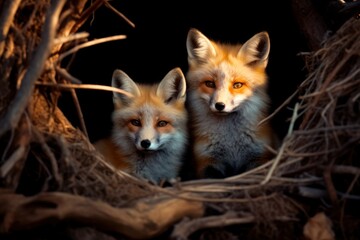 Naklejka premium Foxes in the Wild Life - Generative AI