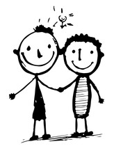 sketch of happy smiling gay couple holding hands, pride & proud, lgbt