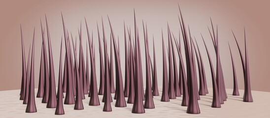 Healthy hair follicles and skin under microscope - 3D illustration