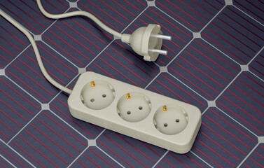 Solar panel with outlet and electronic plug. 3d render