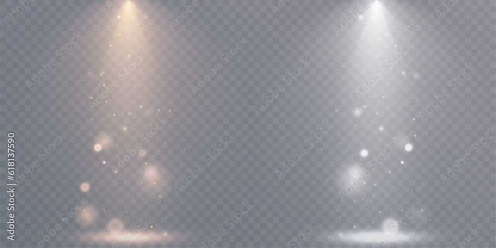 Poster Spotlight isolated on transparent background with bokeh light dust glitter effect. Vector