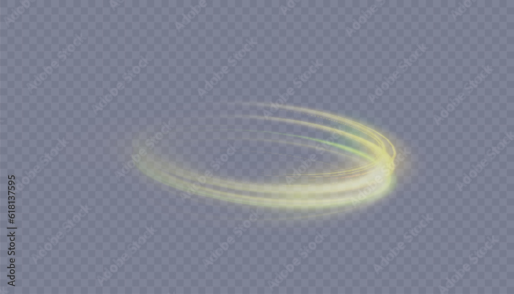 Poster A bright plume of luminous rays swirling in a fast spiraling motion. Light golden swirl. Luminous line curve light effect. Vector	

