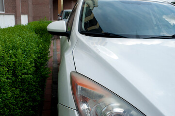 white car, side view, car details