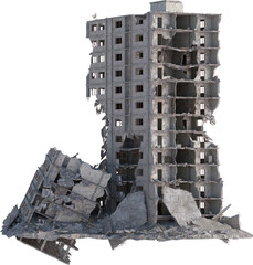 destroyed bombed building 3d render isolated - obrazy, fototapety, plakaty