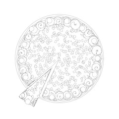 Outline cake. Birthday cake in contour line art drawing style. Traditional birthday cake on the top minimalist black linear sketch isolated on white background. Vector illustration.