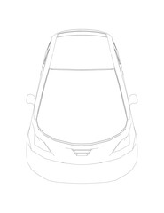 Vector flat illustration of contour small car. City car blueprint. Blank compact car template for branding or advertising. Food delivery car.