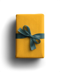Yellow Vertical Gift Box with Blue Bow and Ribbons