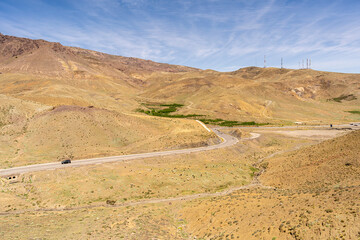 Part of the mountain pass of Col Tizi-N-Tichka, Tizi n'Tichka' in Morocco in the Atlas Mountains linking Marrakesh to the Sahara Desert. 
