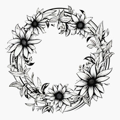 Floral Circle Botanical Frame Wreath Silhouette
