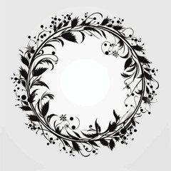 Floral Circle Botanical Frame Wreath Silhouette