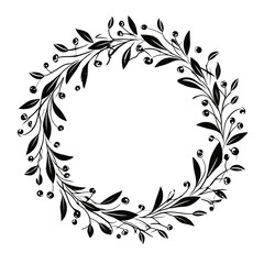 Floral Circle Botanical Frame Wreath Silhouette