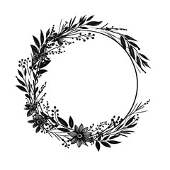 Floral Circle Botanical Frame Wreath Silhouette