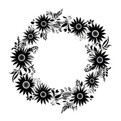 Floral Circle Botanical Frame Wreath Silhouette
