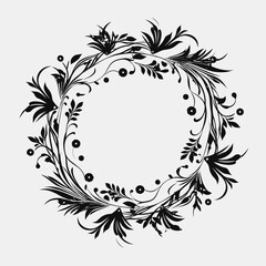 Floral Circle Botanical Frame Wreath Silhouette