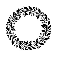 Floral Circle Botanical Frame Wreath Silhouette