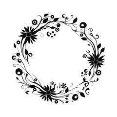 Floral Circle Botanical Frame Wreath Silhouette
