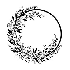 Floral Circle Botanical Frame Wreath Silhouette