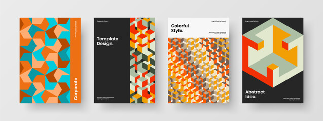 Fototapeta premium Simple banner A4 design vector template set. Multicolored mosaic pattern annual report concept bundle.