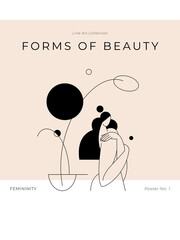 Contemporary abstract print. Nude female body, woman silhouette, minimalist modern feminine composition, geometric shapes. Beauty, Femininity concept for wall art decor, posters. Vector illustration