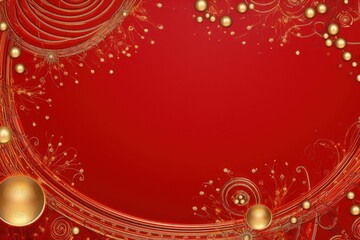 Red background with christmas decoration, space to write, christmas holiday. Generative AI