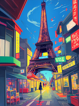 Eiffel Tower pencil drawing. AI generated illustration