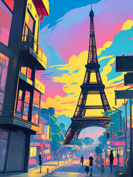 Eiffel Tower pencil drawing. AI generated illustration