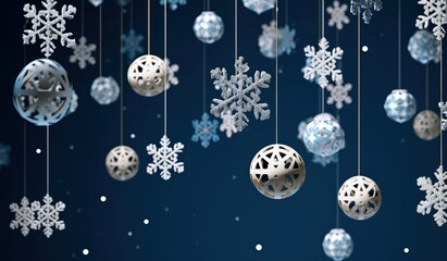 Fototapeta na wymiar Christmas decoration on blue background, snowflakes, digital illustration. Generative AI