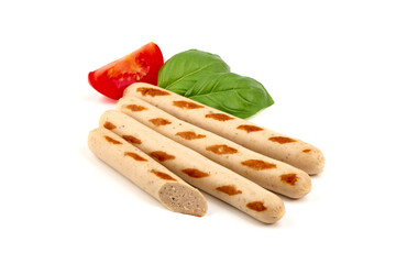 Grilled chicken sausages bbq, isolated on white background.