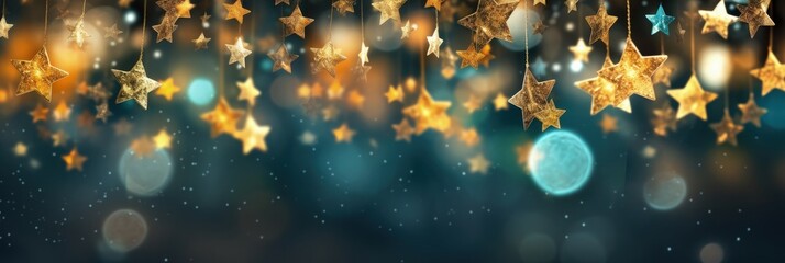 Background full of golden stars, concept of christmas, new year, holidays. Generative AI - obrazy, fototapety, plakaty