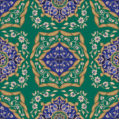Folk pattern. Mandala. Seamless pattern tile with mandalas. Vintage decorative elements. Hand drawn background. Islam, Arabic, Indian, ottoman motifs. Perfect for printing on fabric or paper.