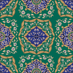 Folk pattern. Mandala. Seamless pattern tile with mandalas. Vintage decorative elements. Hand drawn background. Islam, Arabic, Indian, ottoman motifs. Perfect for printing on fabric or paper.