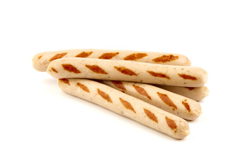Grilled chicken sausages bbq, isolated on white background.
