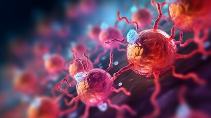 t cells or cancer cells. lymphocytes 3d. generative ai - obrazy, fototapety, plakaty