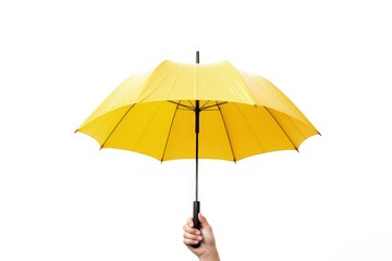 Hand holding umbrella on white background. Generative AI