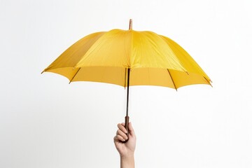 Hand holding umbrella on white background. Generative AI - obrazy, fototapety, plakaty