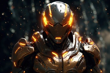 Space soldier with technological armor, fiction concept. Generative AI